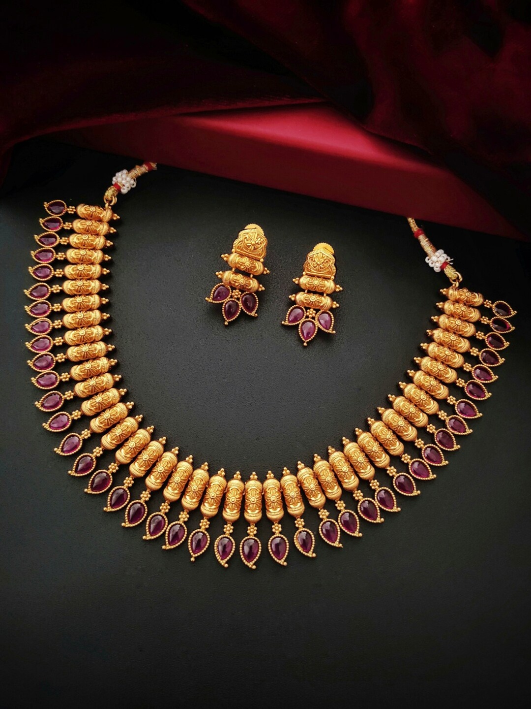 

Pihtara Jewels Gold-Plated Stone Studded Copper Necklace & Earrings