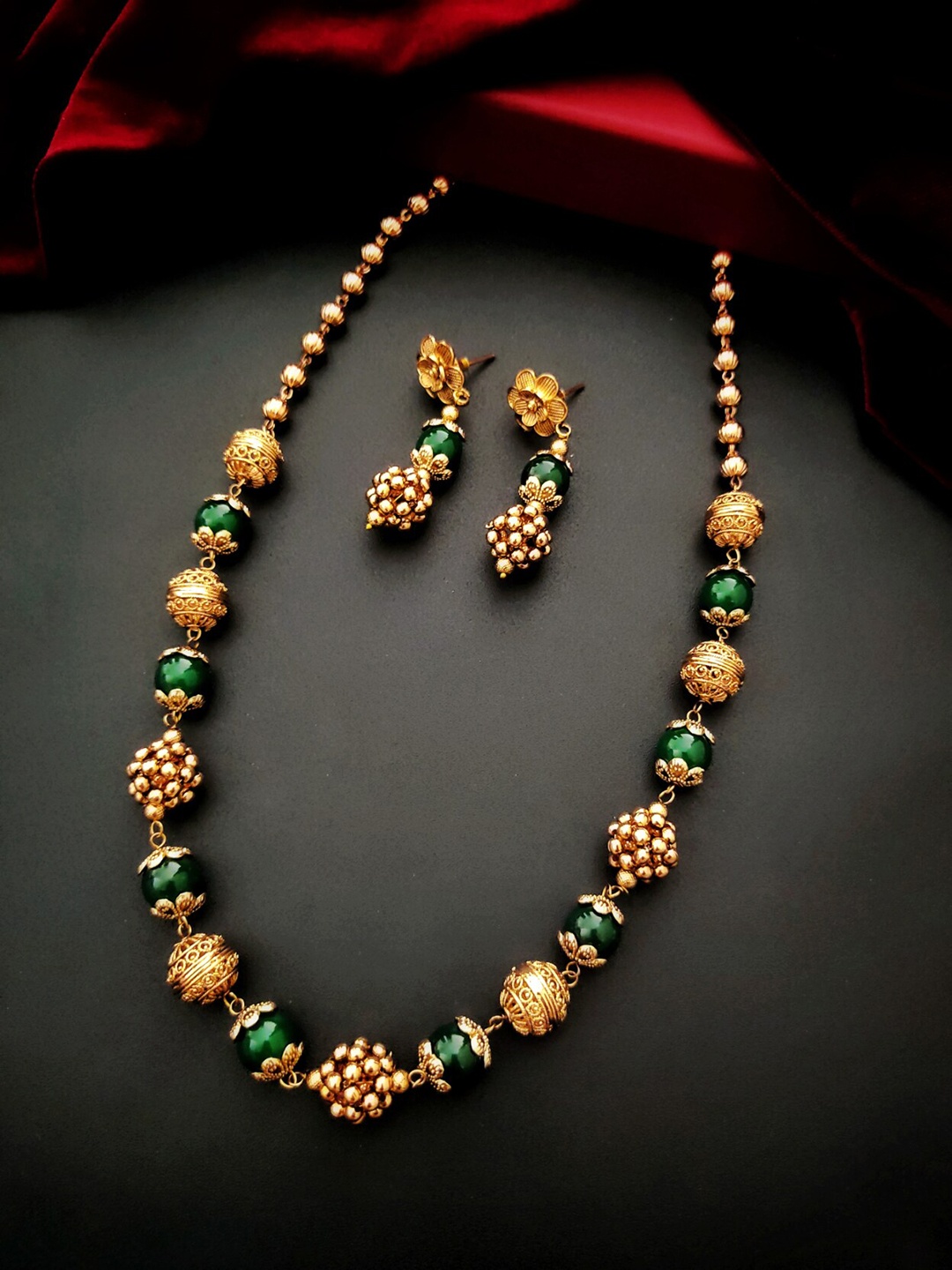 

Pihtara Jewels Gold-Plated Beaded Necklace & Earrings