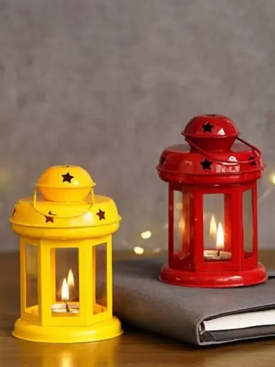 

Fashion Bizz 2 Pcs Red & Yellow Lantern Shaped Candle Holders