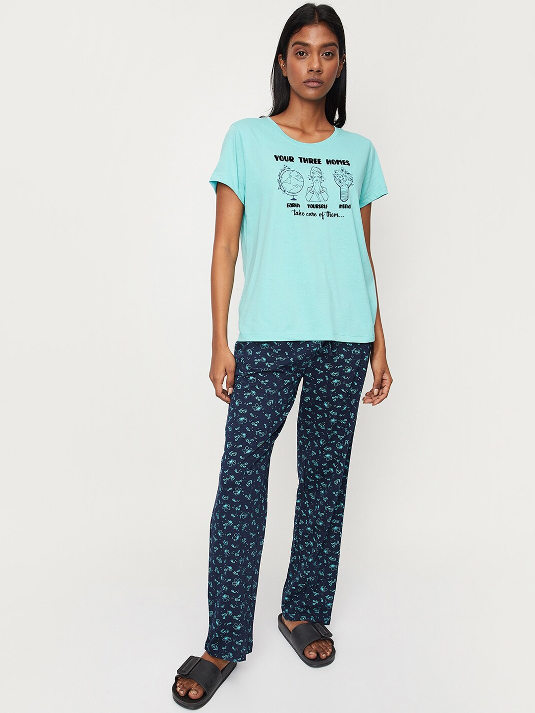 

max Printed Pure Cotton Night suit, Blue