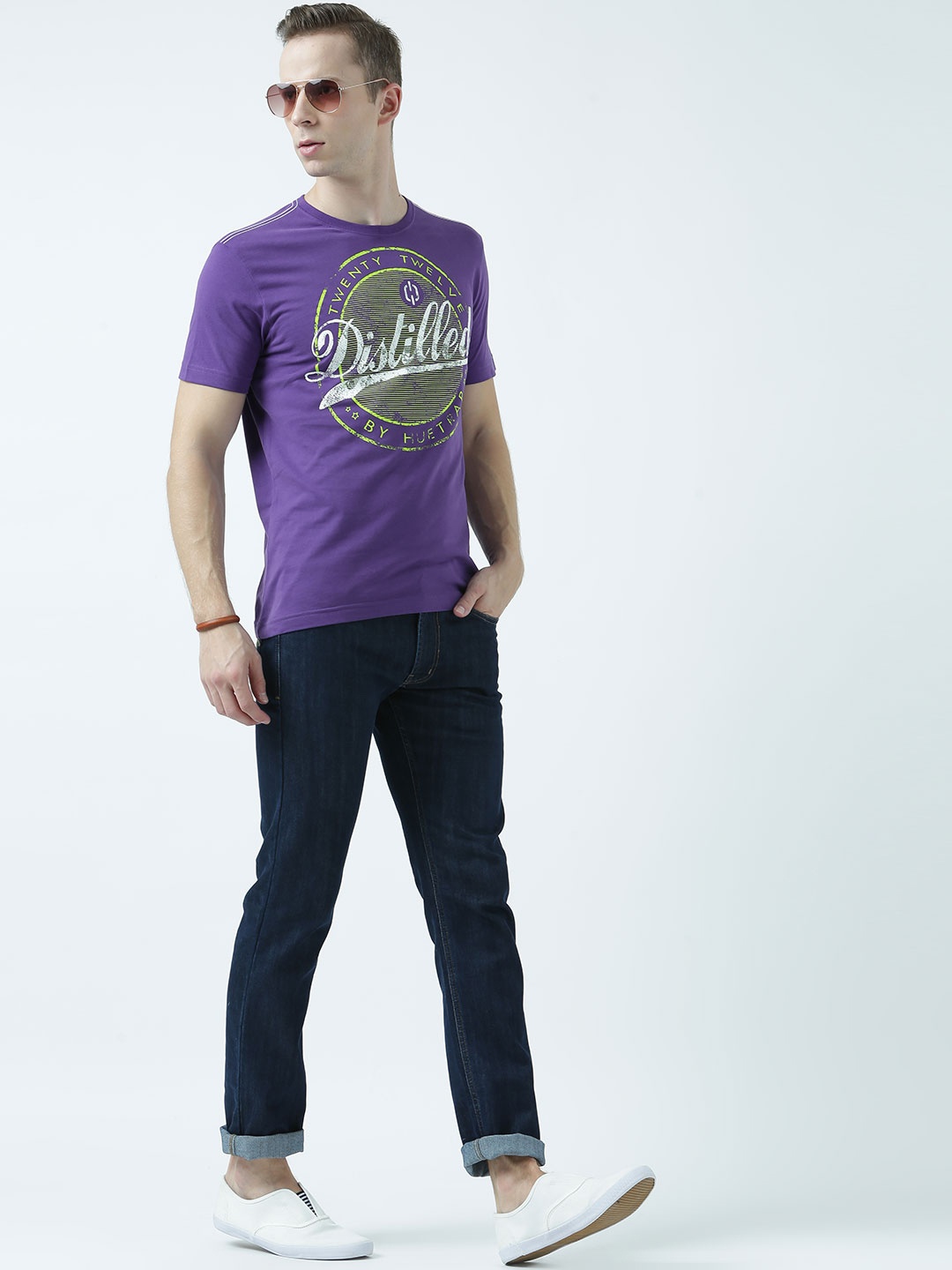 

Huetrap Men Purple Printed Round Neck T-shirt