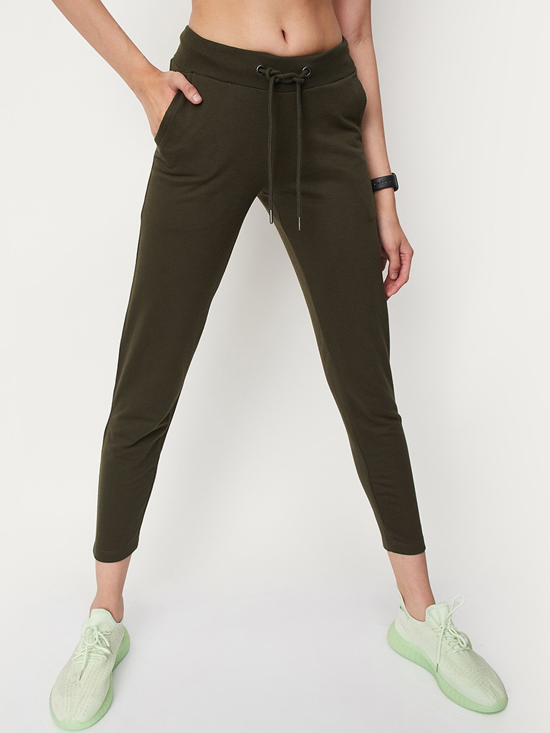

max Women Mid Rise Sports Track Pants, Olive
