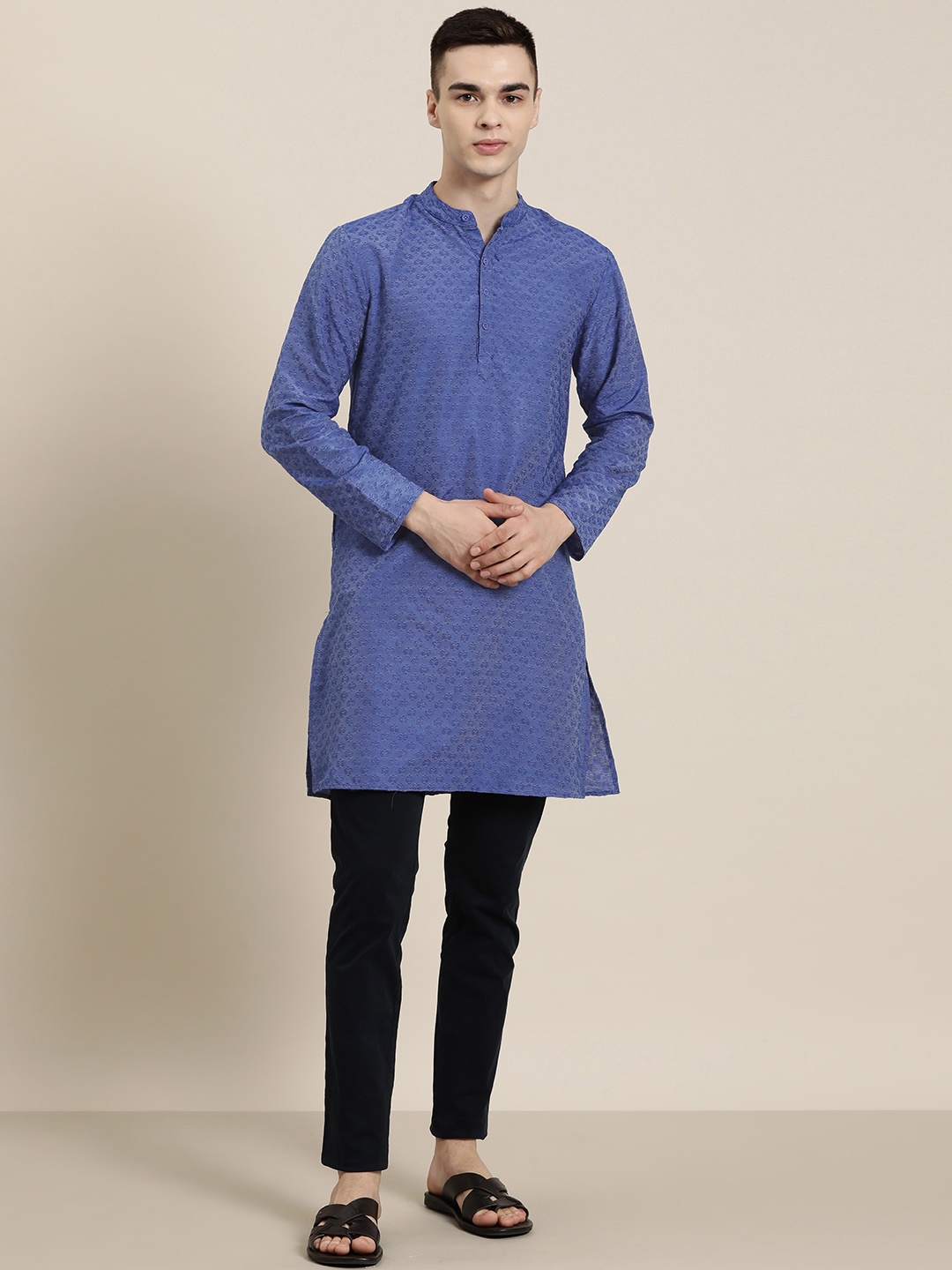 

HERE&NOW Men Woven Design Ethnic Motifs Kurta, Blue