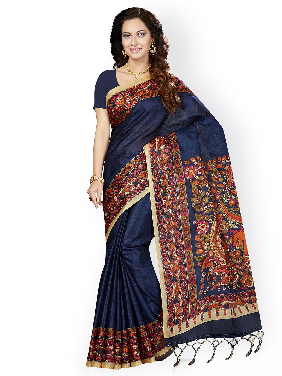 

Ishin Blue Art Silk Printed Bhagalpuri Saree