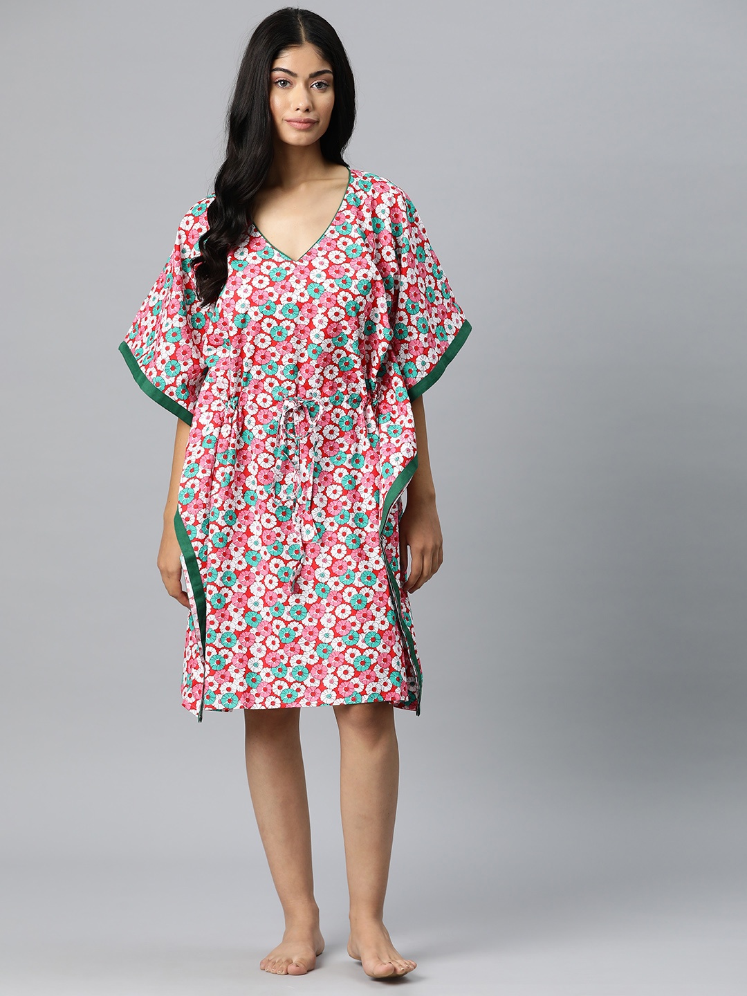 

Vemante Floral Printed Pure Cotton Kaftan Nightdress, Multi