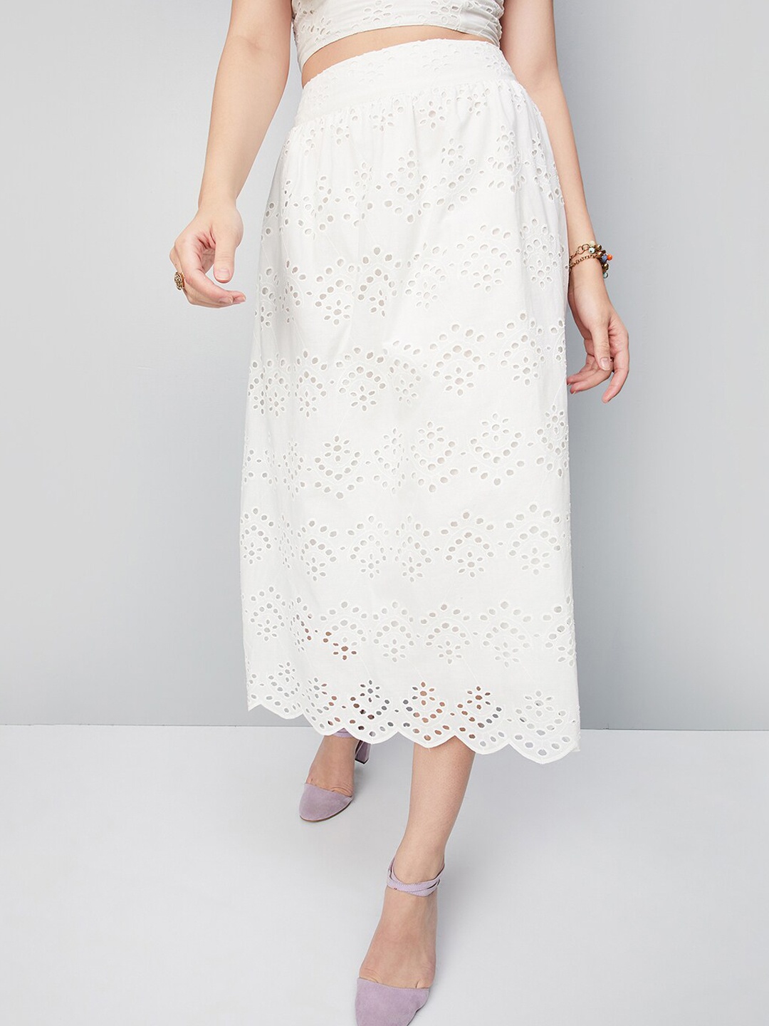 

max Self Design Cotton Staright A-Line Skirt, Beige