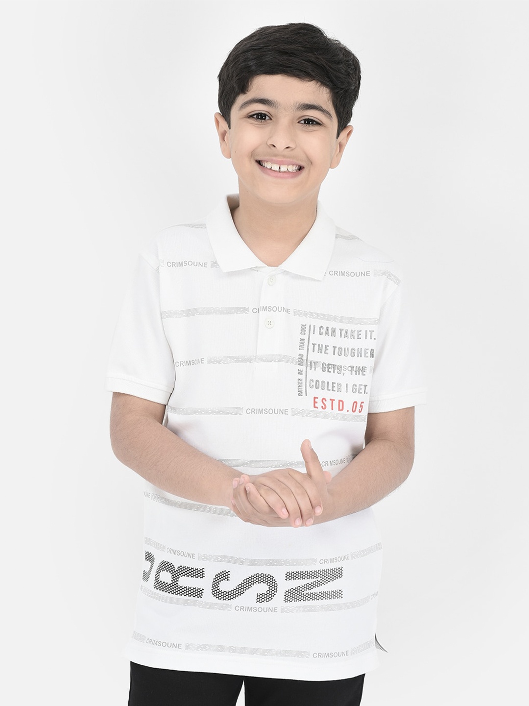 

Crimsoune Club Boys Typography Printed Polo Collar T-Shirt, White