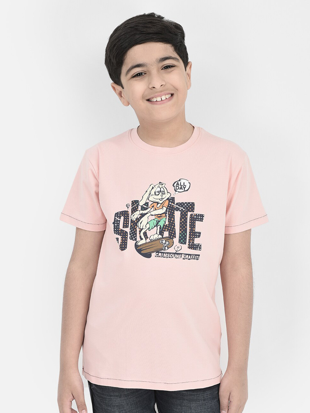 

Crimsoune Club Boys Typography Printed Pure Cotton T-Shirt, Peach