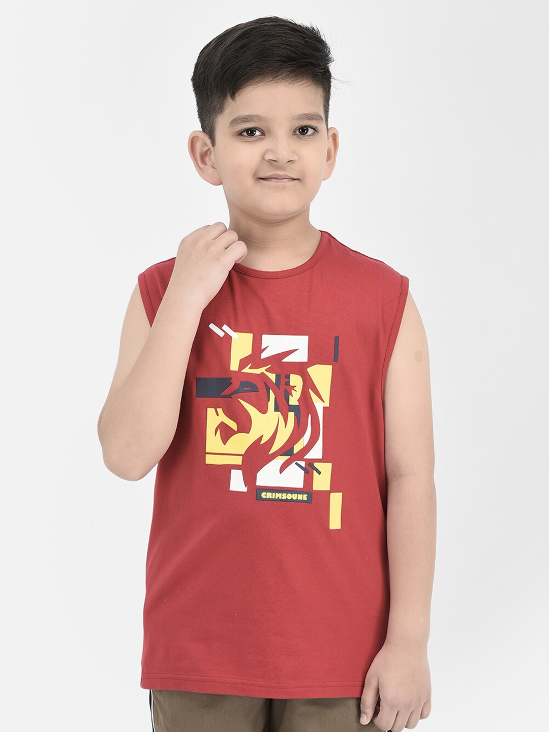 

Crimsoune Club Boys Graphic Printed Pure Cotton T-Shirt, Red