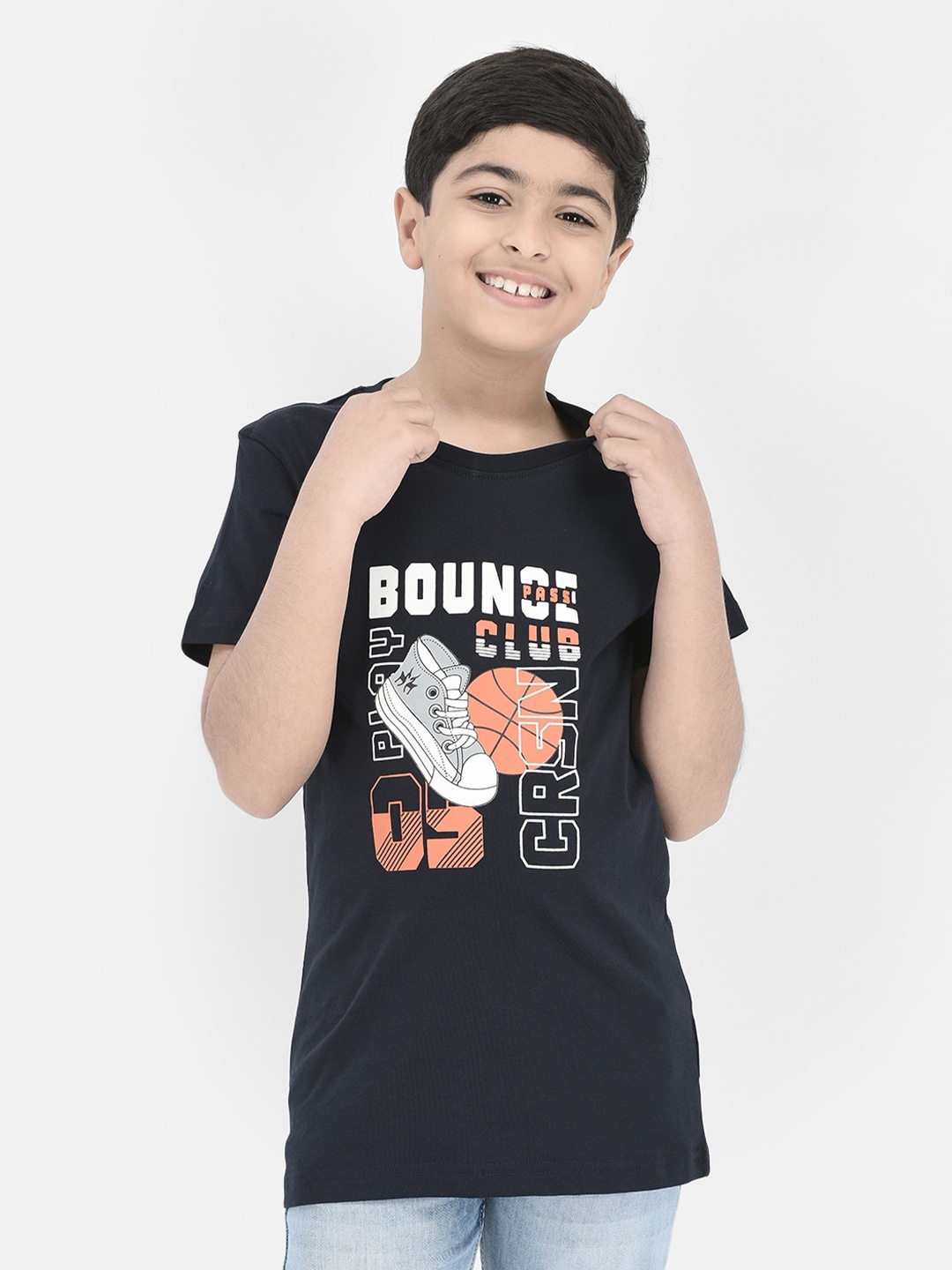 Crimsoune Club Boys Graphic Printed Pure Cotton T-Shirt, Grey