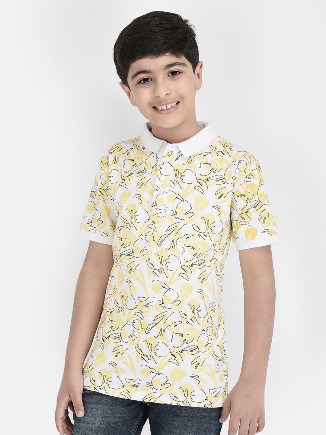 

Crimsoune Club Boys Abstract Printed Polo Collar T-shirt, Yellow