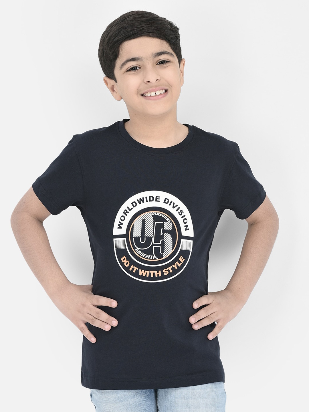 

Crimsoune Club Boys Typography Printed T-Shirt, Navy blue