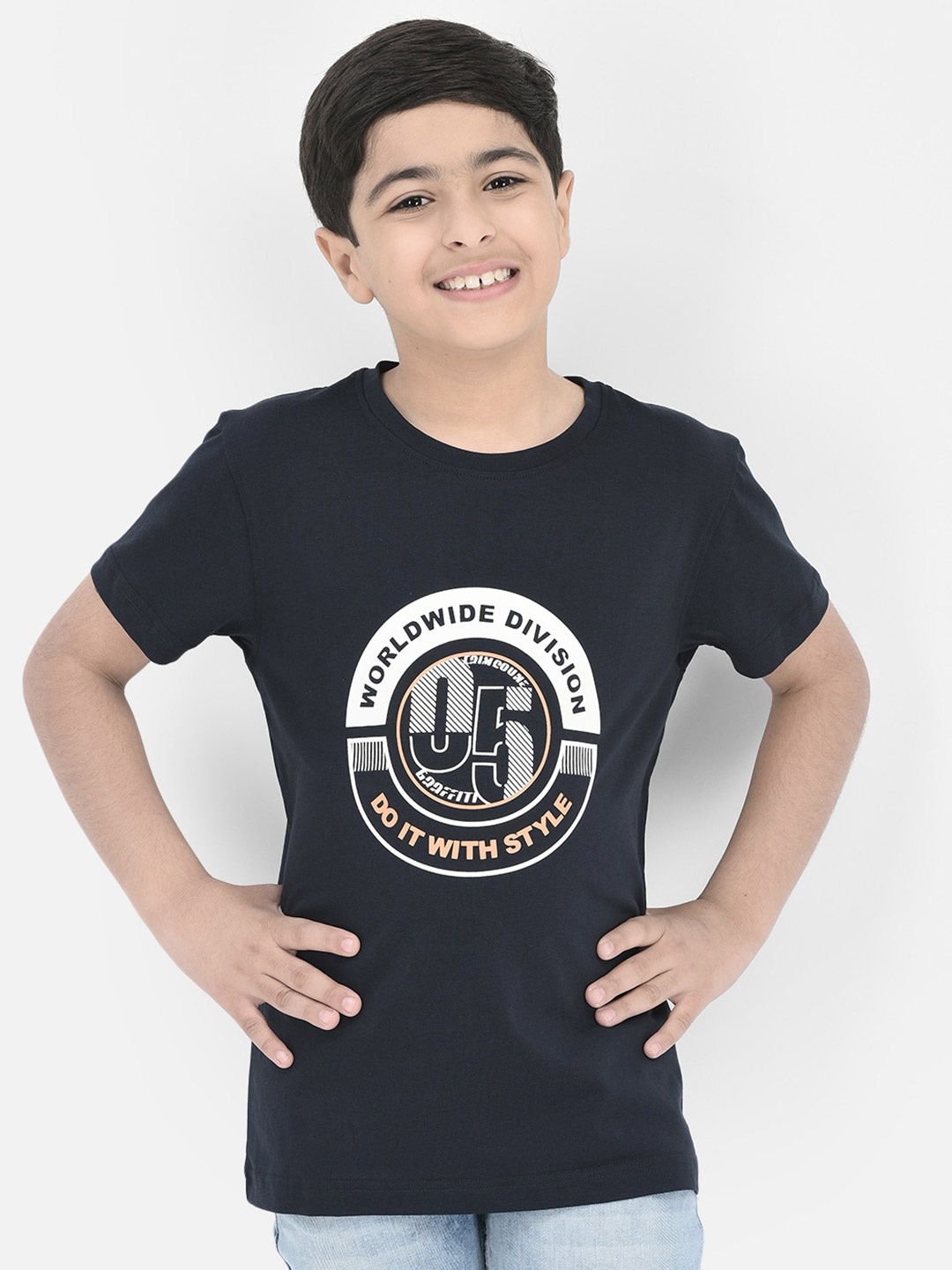

Crimsoune Club Boys Typography Printed T-shirt, Navy blue