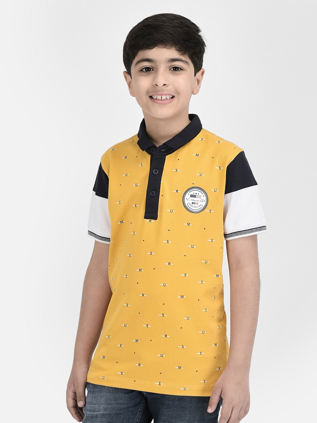 

Crimsoune Club Boys Typography Printed Polo Collar T-Shirt, Yellow