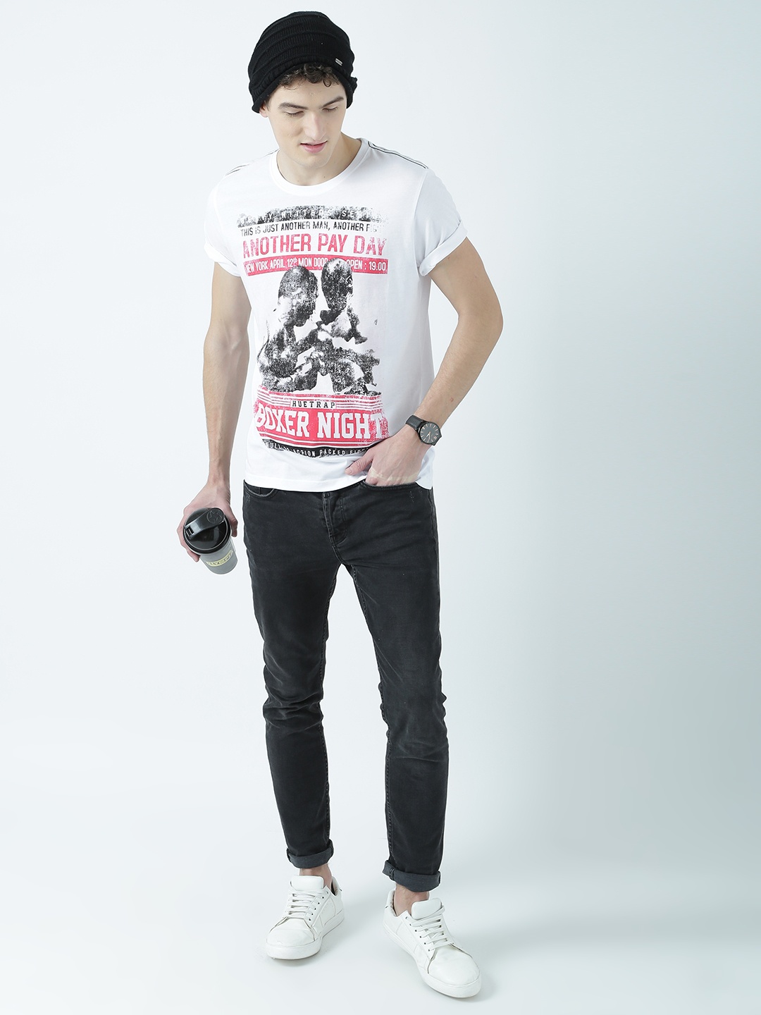 

Huetrap Men White Printed Round Neck T-shirt