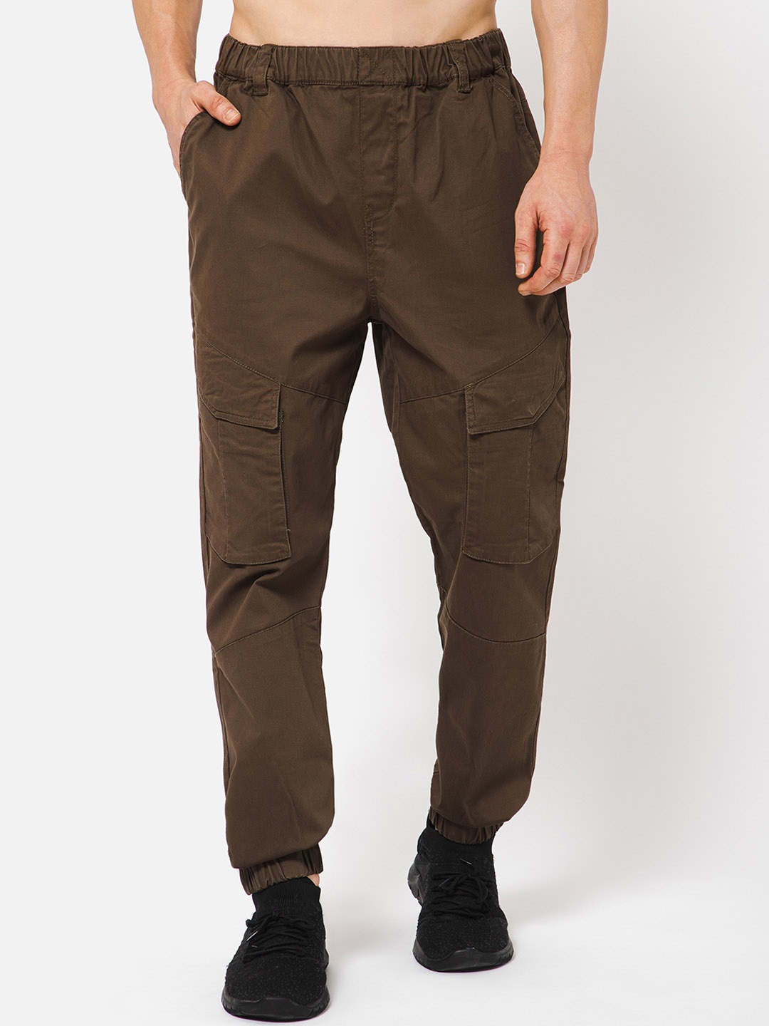 

PUNK Men Mid Rise Loose Fit Cotton Joggers, Coffee brown