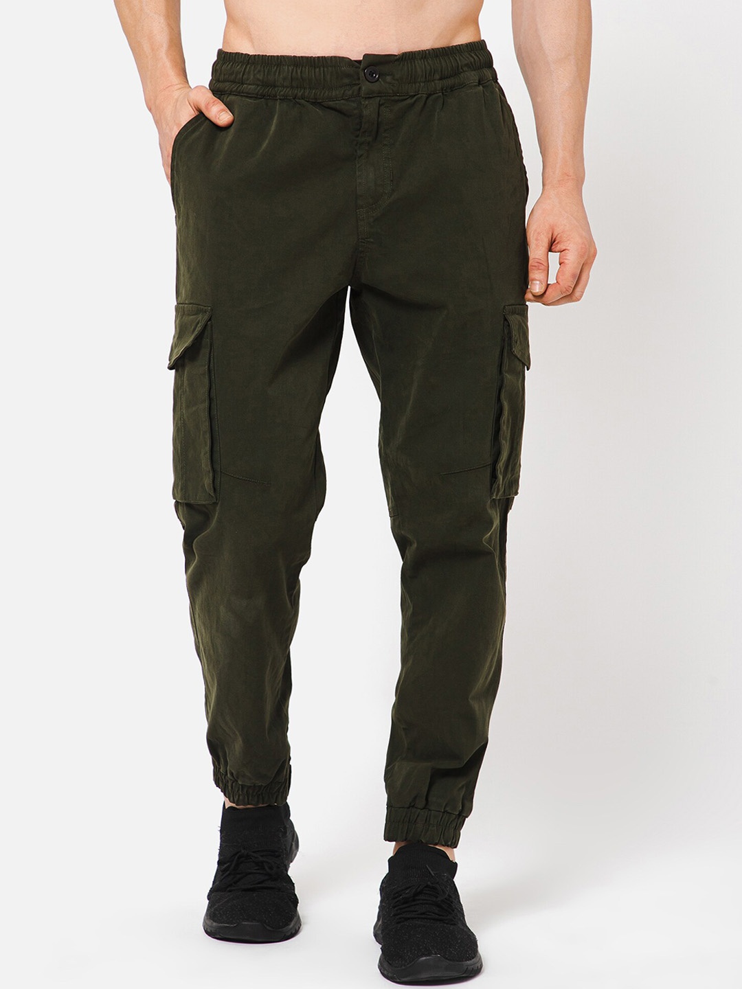 

PUNK Men Mid-Rise Loose Fit Joggers, Olive