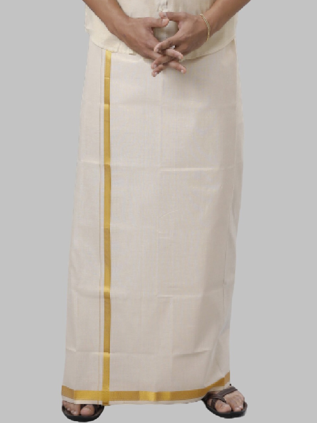 

Ramraj Tissue With Zari Border Dhoti, Off white