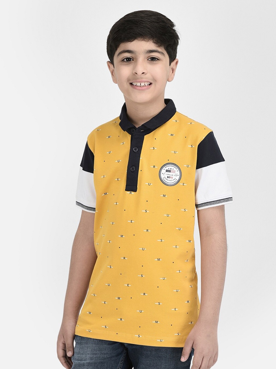 

Crimsoune Club Boys Typography Printed Polo Collar T-shirt, Mustard