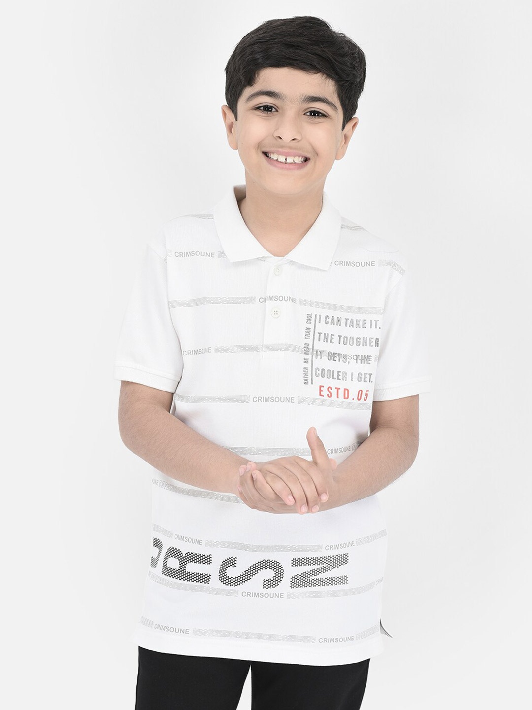 Crimsoune Club Boys Typography Printed Cotton T-shirt, White
