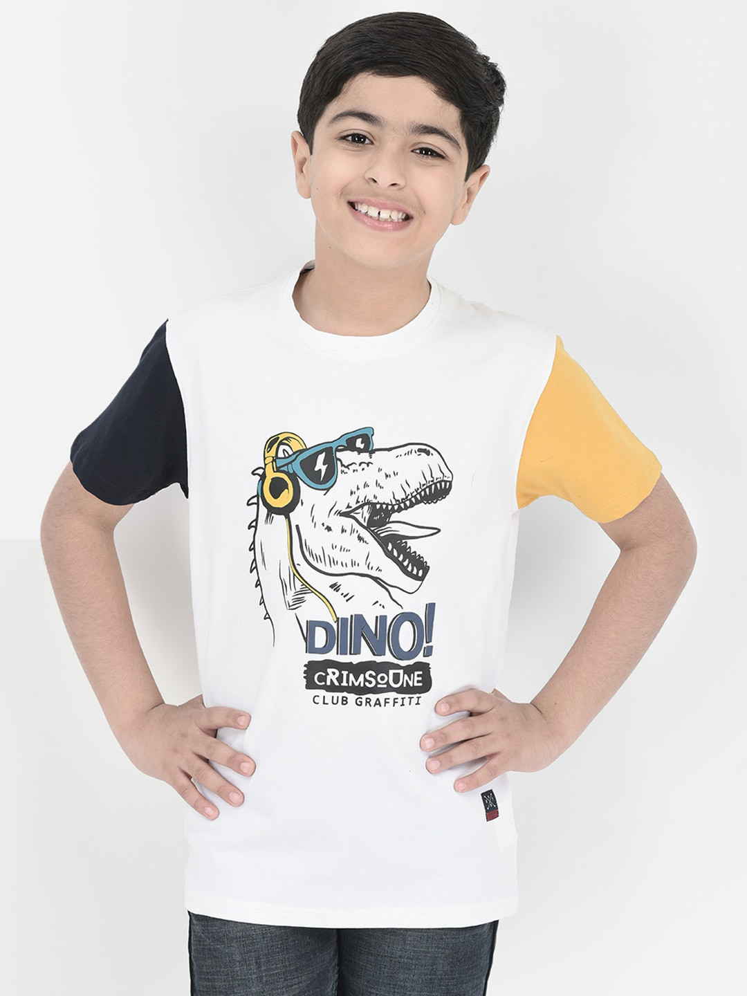 

Crimsoune Club Boys Graphic Printed Pure Cotton T-shirt, White