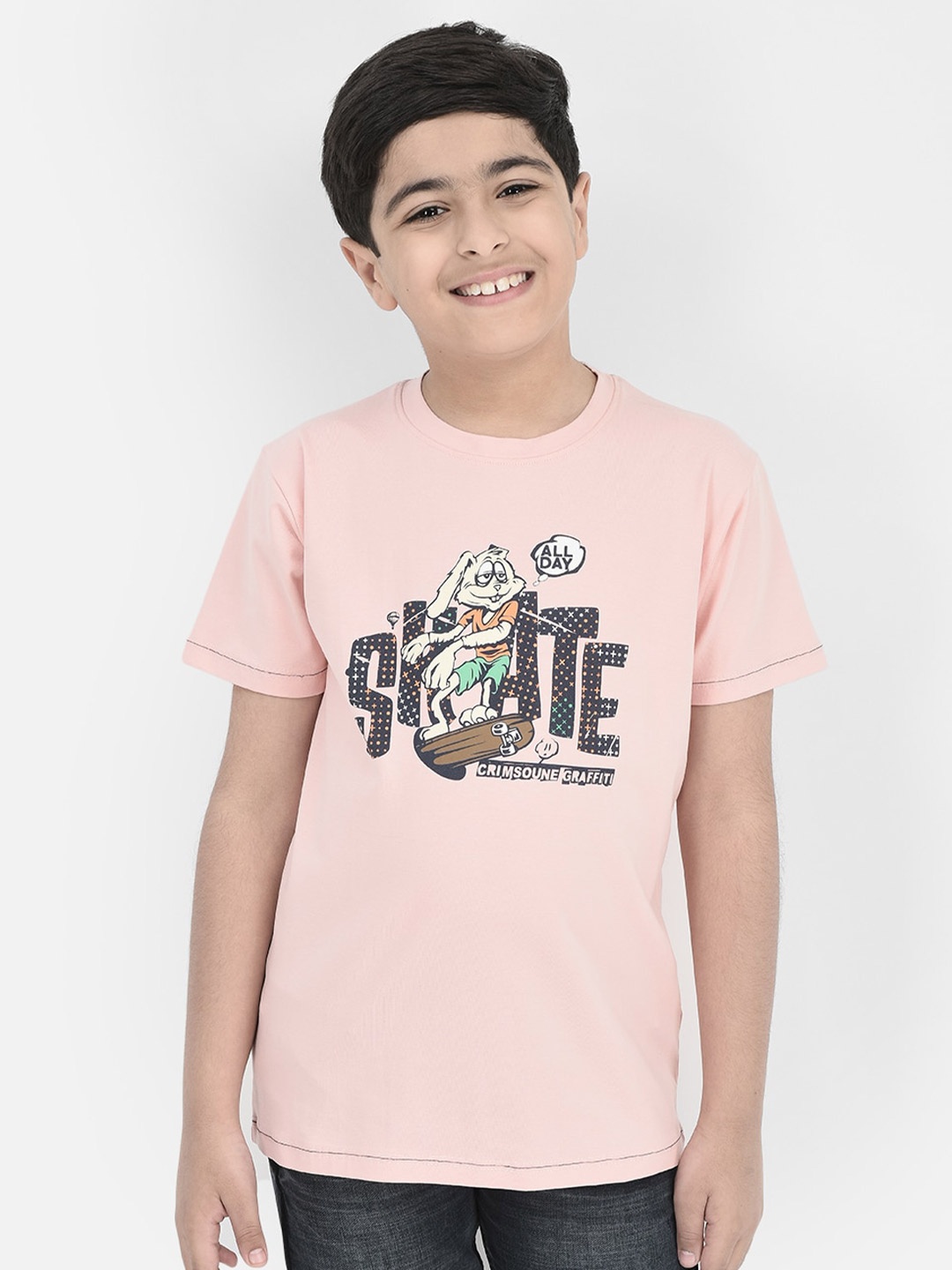 

Crimsoune Club Boys Graphic Printed Pure Cotton T-Shirt, Peach