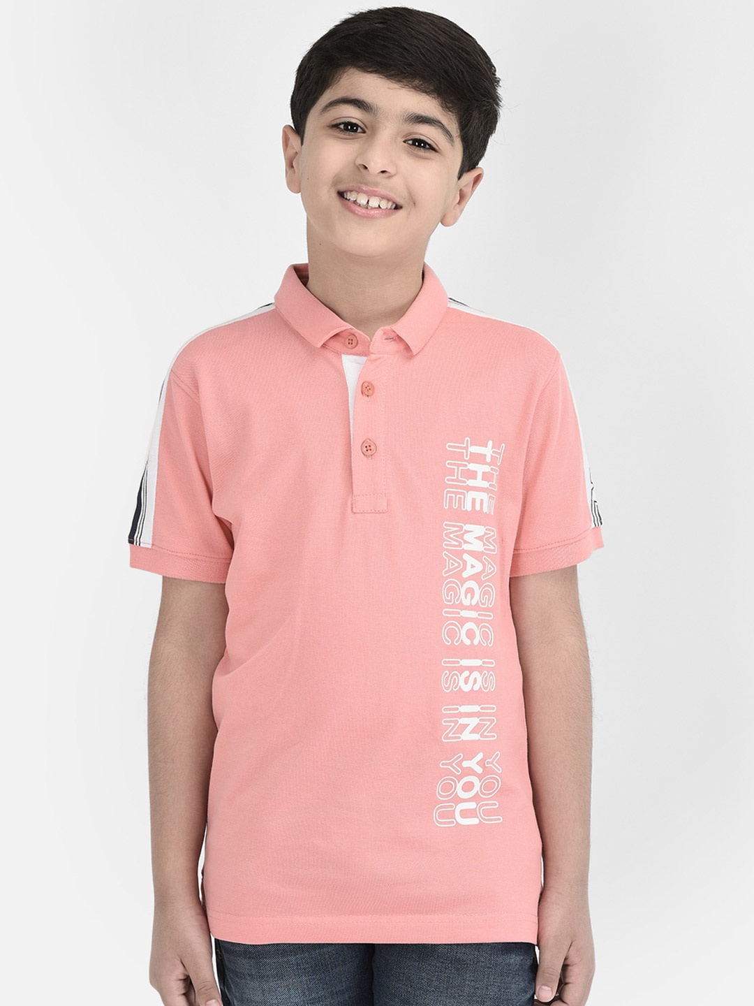 

Crimsoune Club Boys Typography Printed T-shirt, Peach