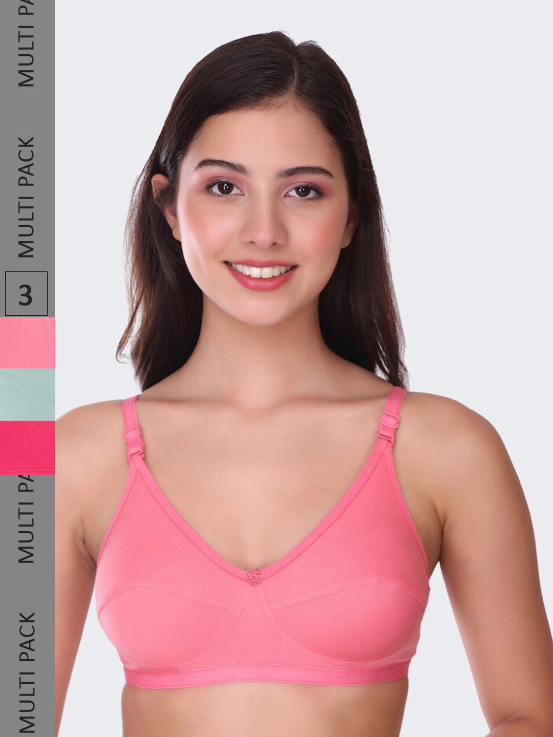 

POOJA RAGENEE Pack Of 3 Full Coverage Non-Wired Lightly Padded Everyday Bras, Magenta