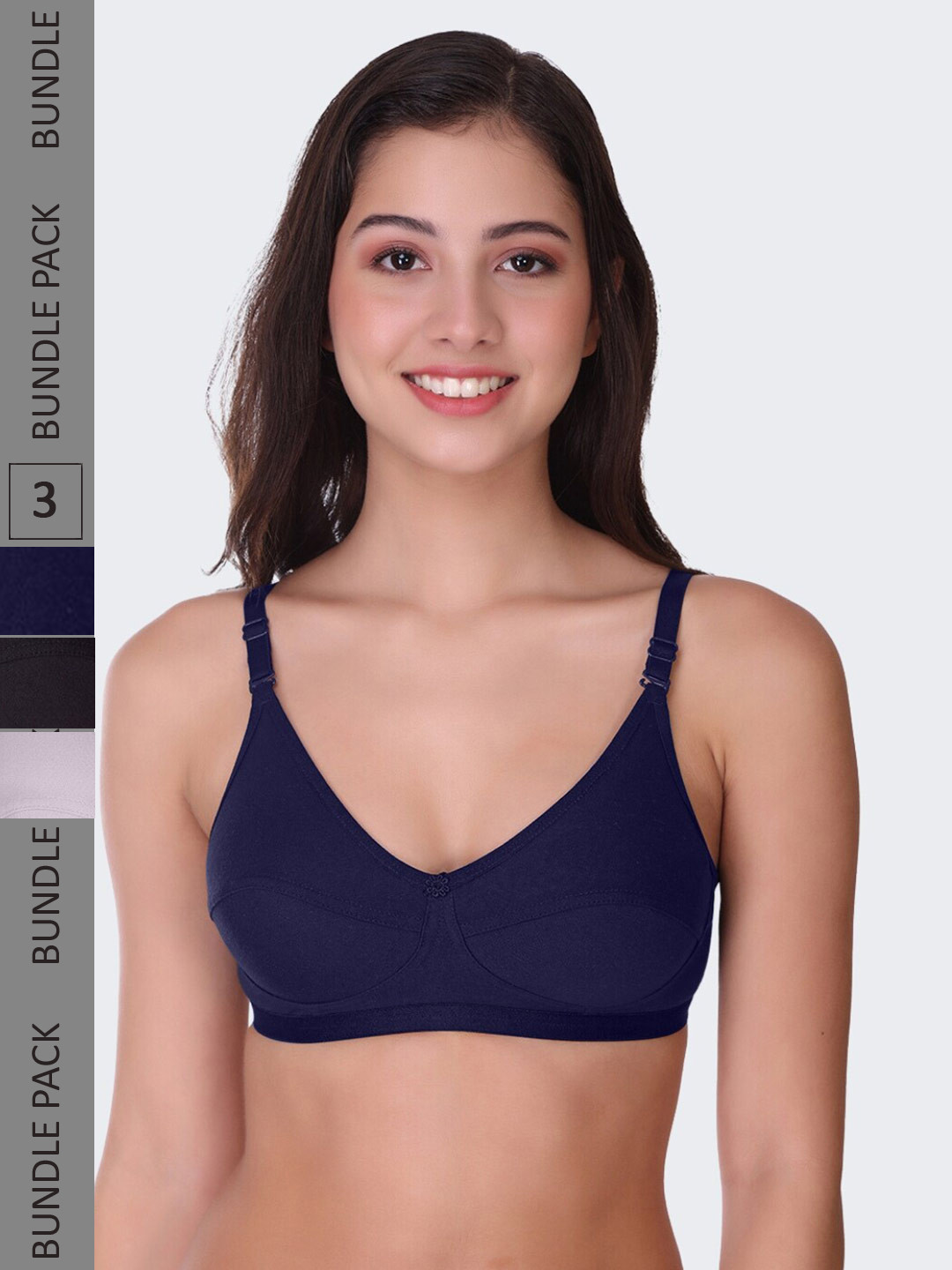 

POOJA RAGENEE Pack Of 3 Non-Padded Non-Wired All Day Comfort Bra, Navy blue