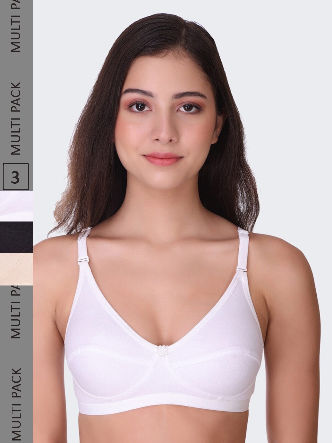 

POOJA RAGENEE Pack Of 3 Full Coverage Bra bq2183c_3p_wh_sk_bl_28c, White