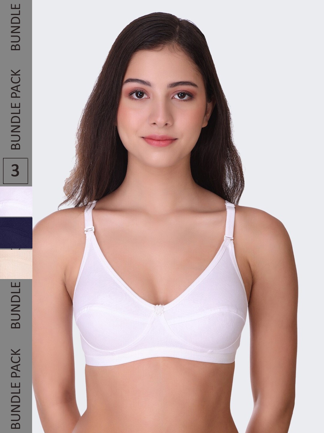 

POOJA RAGENEE Pack Of 3 Full Coverage Non-Wired Lightly Padded Everyday Bras, Navy blue