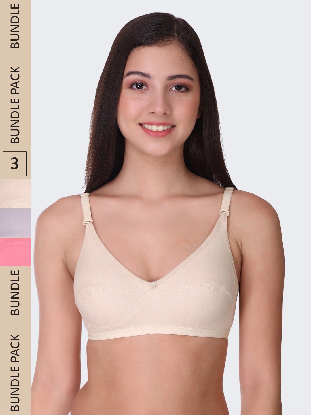 

POOJA RAGENEE Pack Of 3 Cut And Sew Cups Full Coverage Bra bq2183c_3p_sk_gry_pk_28c, Nude