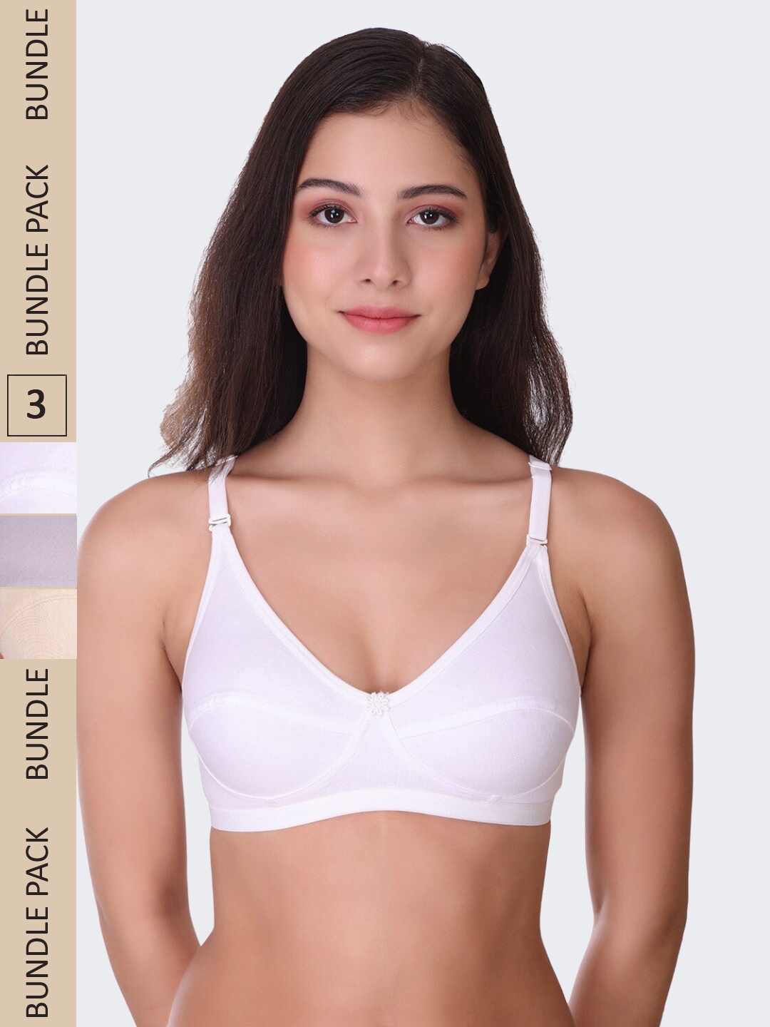

POOJA RAGENEE Pack Of 3 Full Coverage Non-Wired Lightly Padded Everyday Bras, White