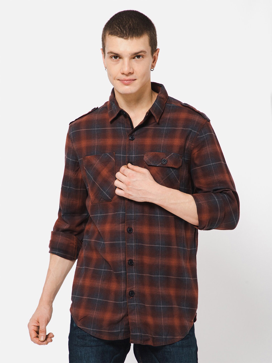 

PUNK Tartan Checked Cotton Casual Shirt, Maroon