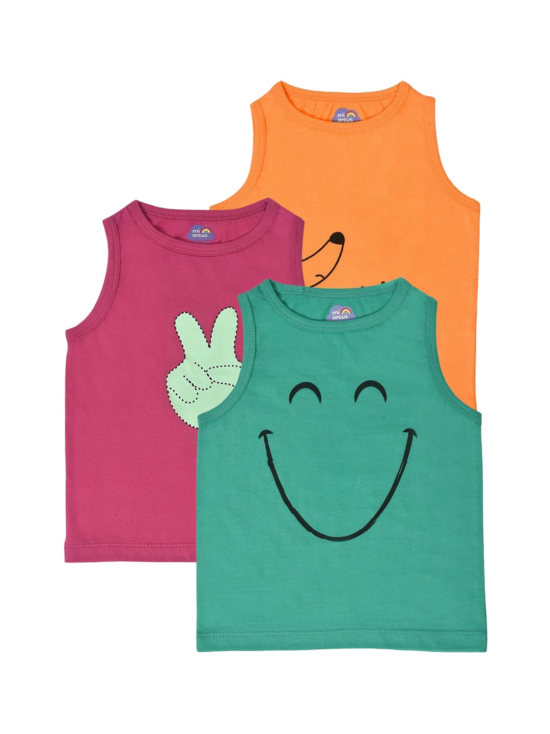 

MiArcus Kids Pack Of 3 Printed Cotton Basic Vests, Pink