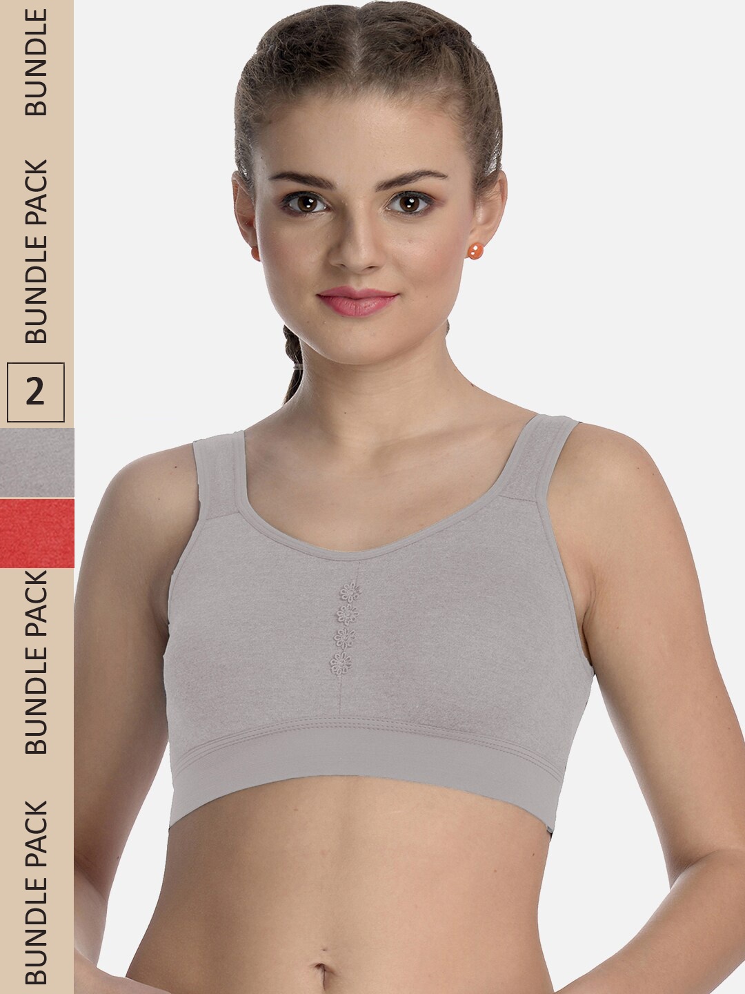 

FIMS Pack Of 2 Dry-Fit Full Coverage Cotton Sports Bra, Grey