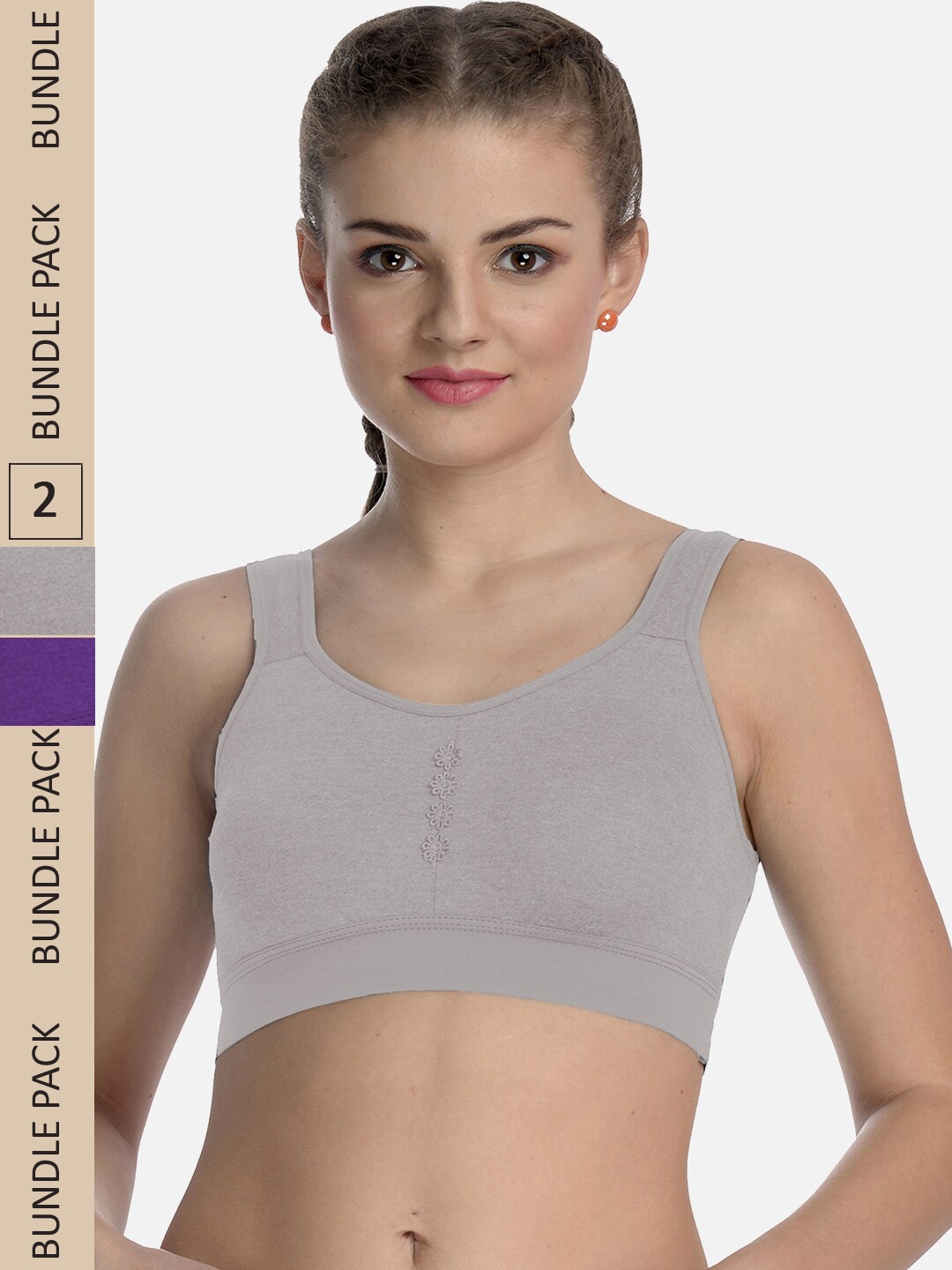 

FIMS Pack Of 2 Dry-Fit Full Coverage Cotton Sports Bra, Grey