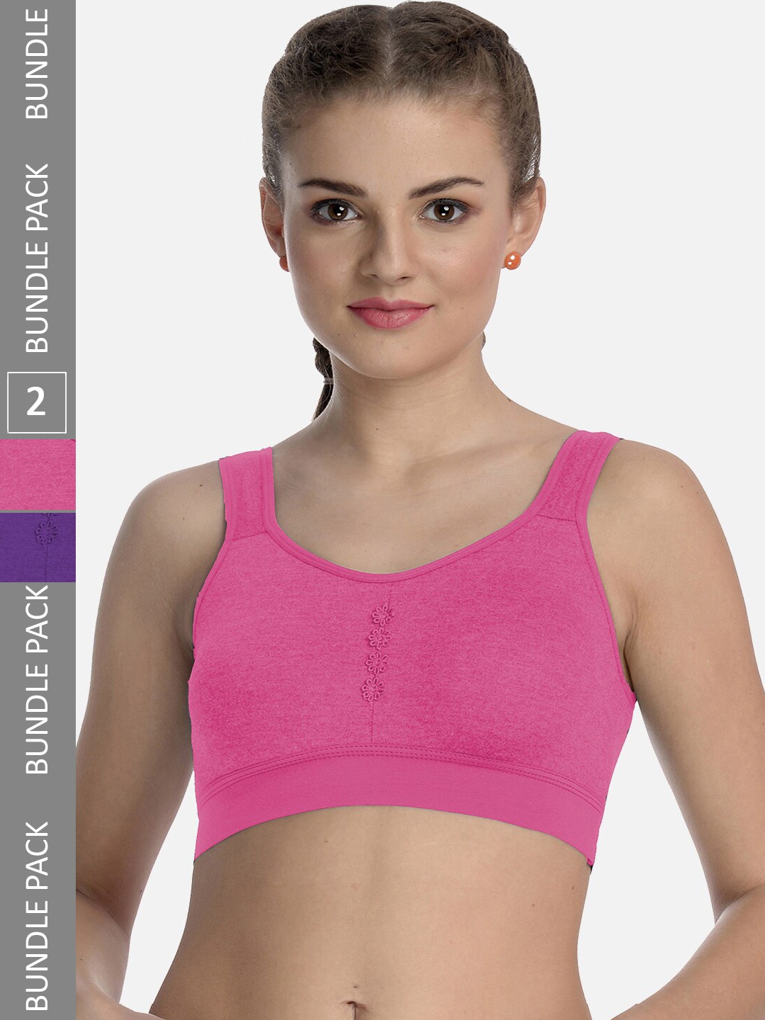 

FIMS Pack Of 2 Seamless Non-Wired Non-Padded High-Support Dry-Fit Work-Out Bra, Pink