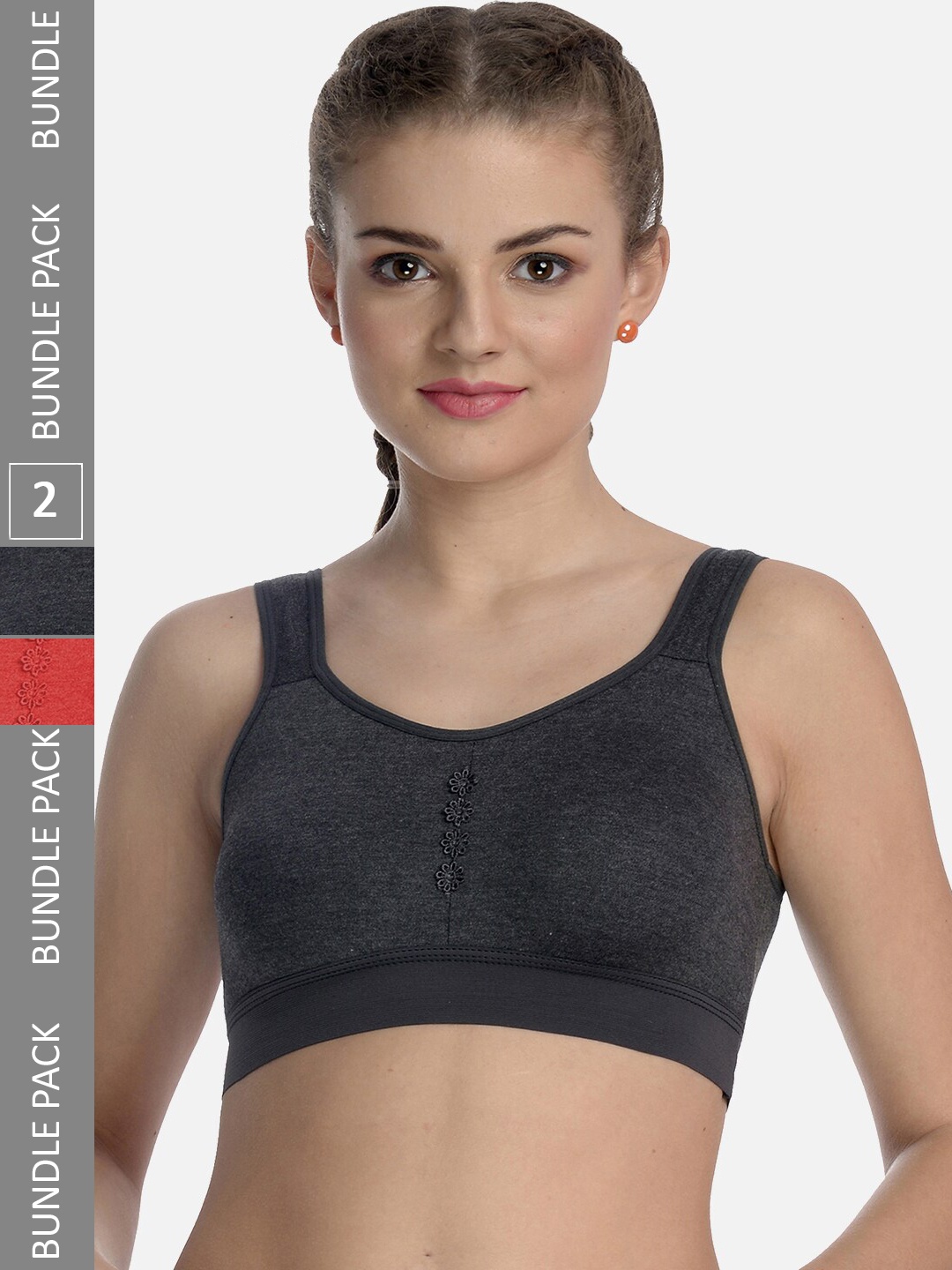 

FIMS Pack Of 2 Dry-Fit Full Coverage Cotton Sports Bra, Black