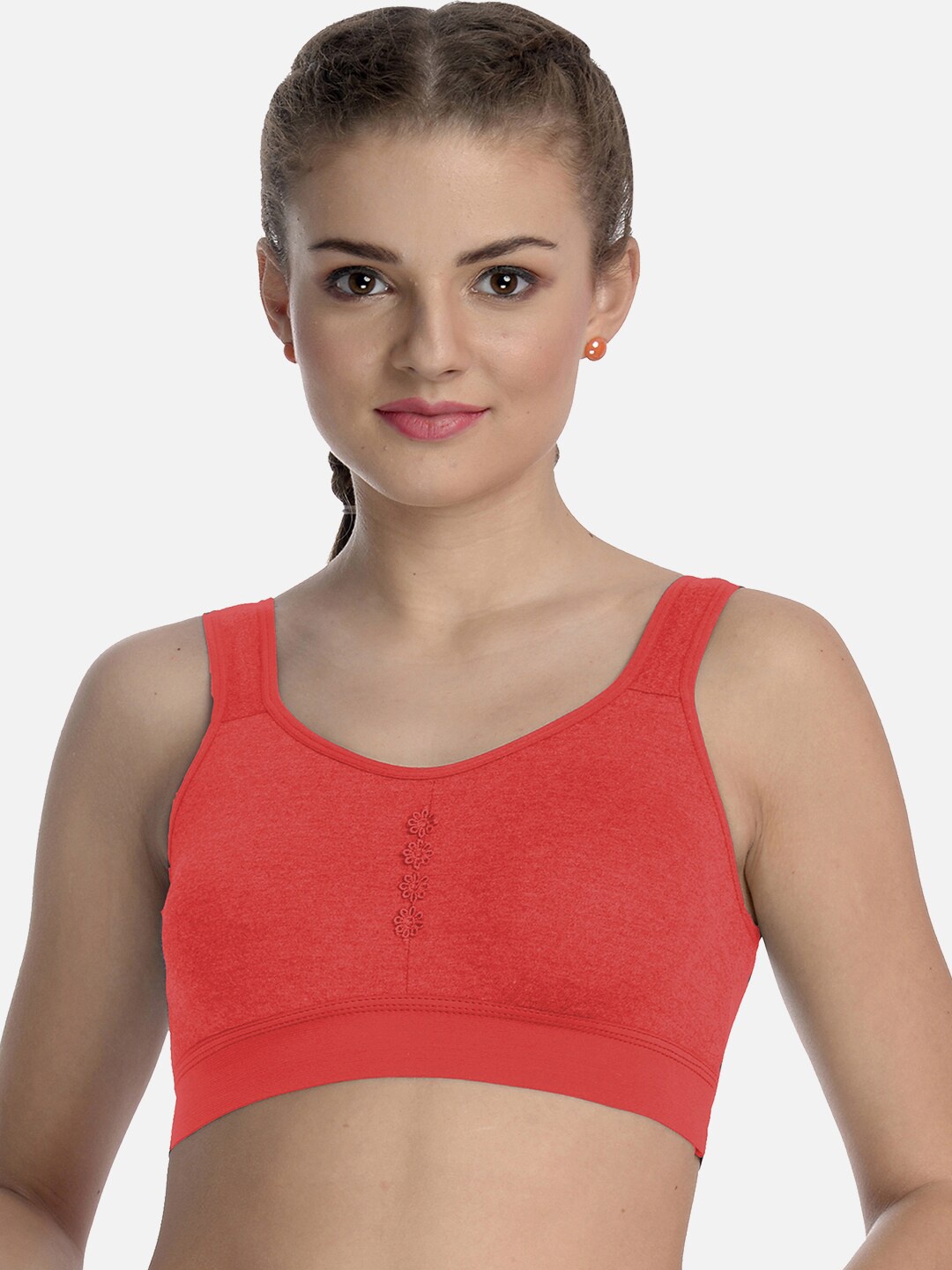 

FIMS Dry-Fit Non-Padded Full Coverage Cotton Sports Bra, Red