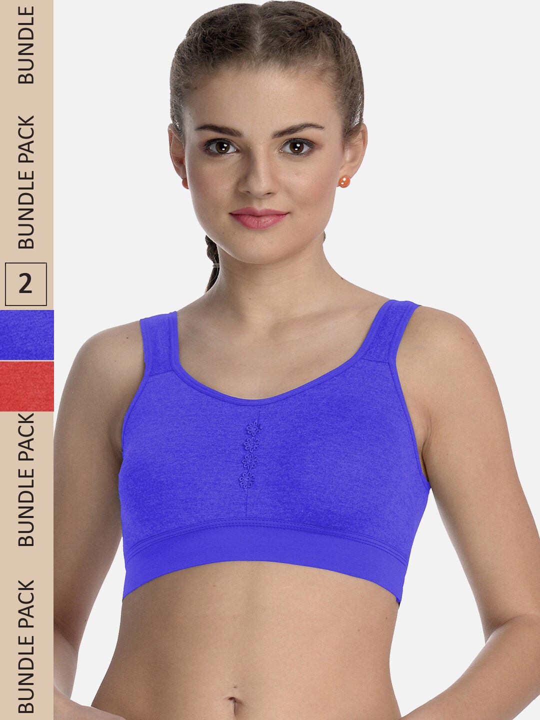 

FIMS Pack Of 2 Seamless Non-Wired Non-Padded High-Support Dry-Fit Work-Out Bra, Red