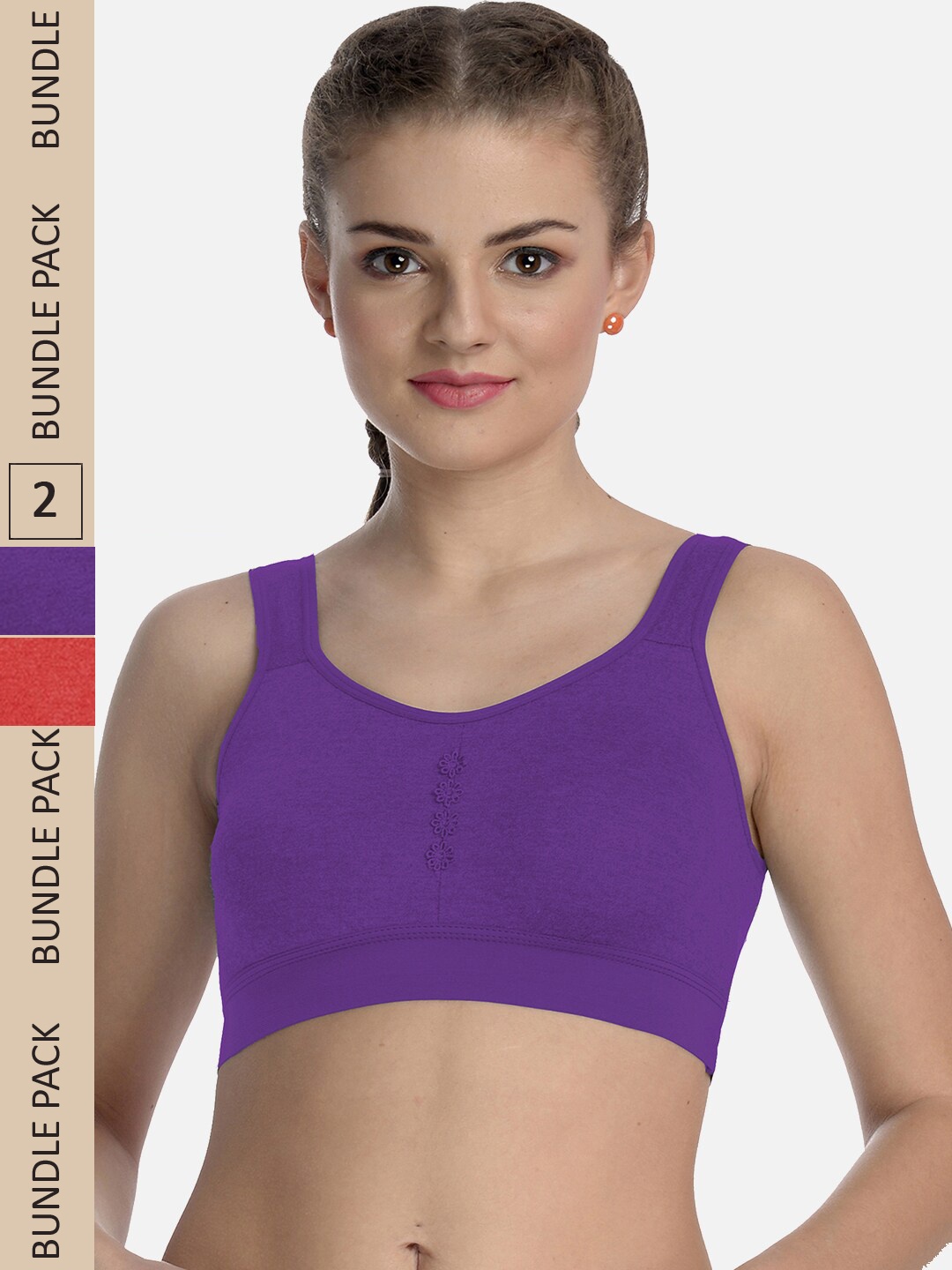 

FIMS Pack Of 2 Dry-Fit Full Coverage Cotton Sports Bra, Red