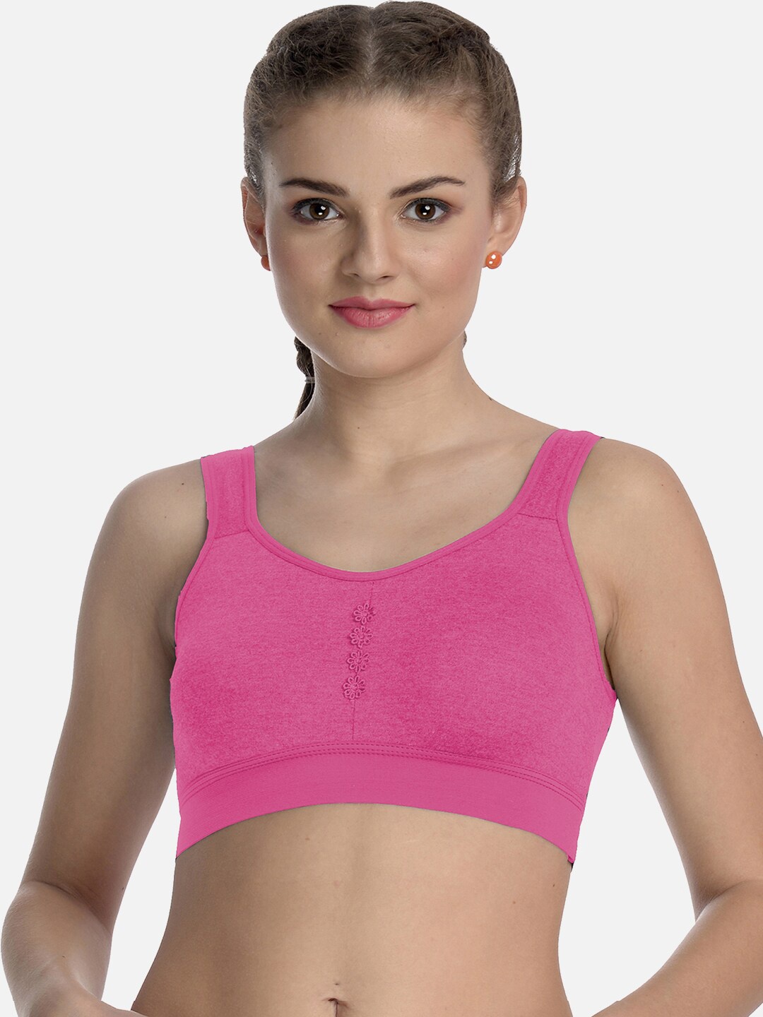 

FIMS Seamless Non-Wired Non-Padded High-Support Dry-Fit Work-Out Bra, Pink