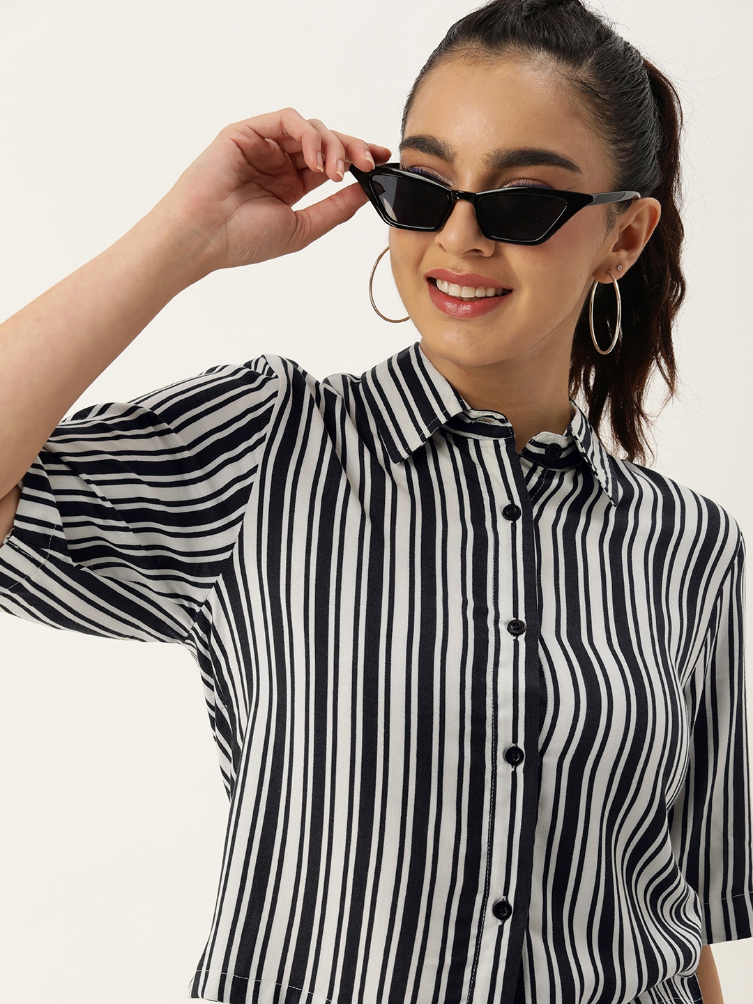 

Kook N Keech Women Comfort Opaque Striped Casual Shirt, Black