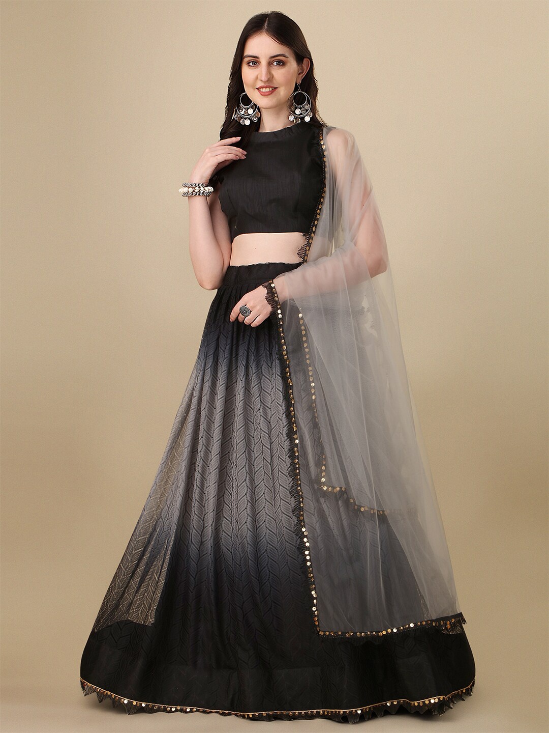 

Amrutam Fab Self Design Rasal Net Semi-Stitched Lehenga & Unstitched Blouse With Dupatta, Black