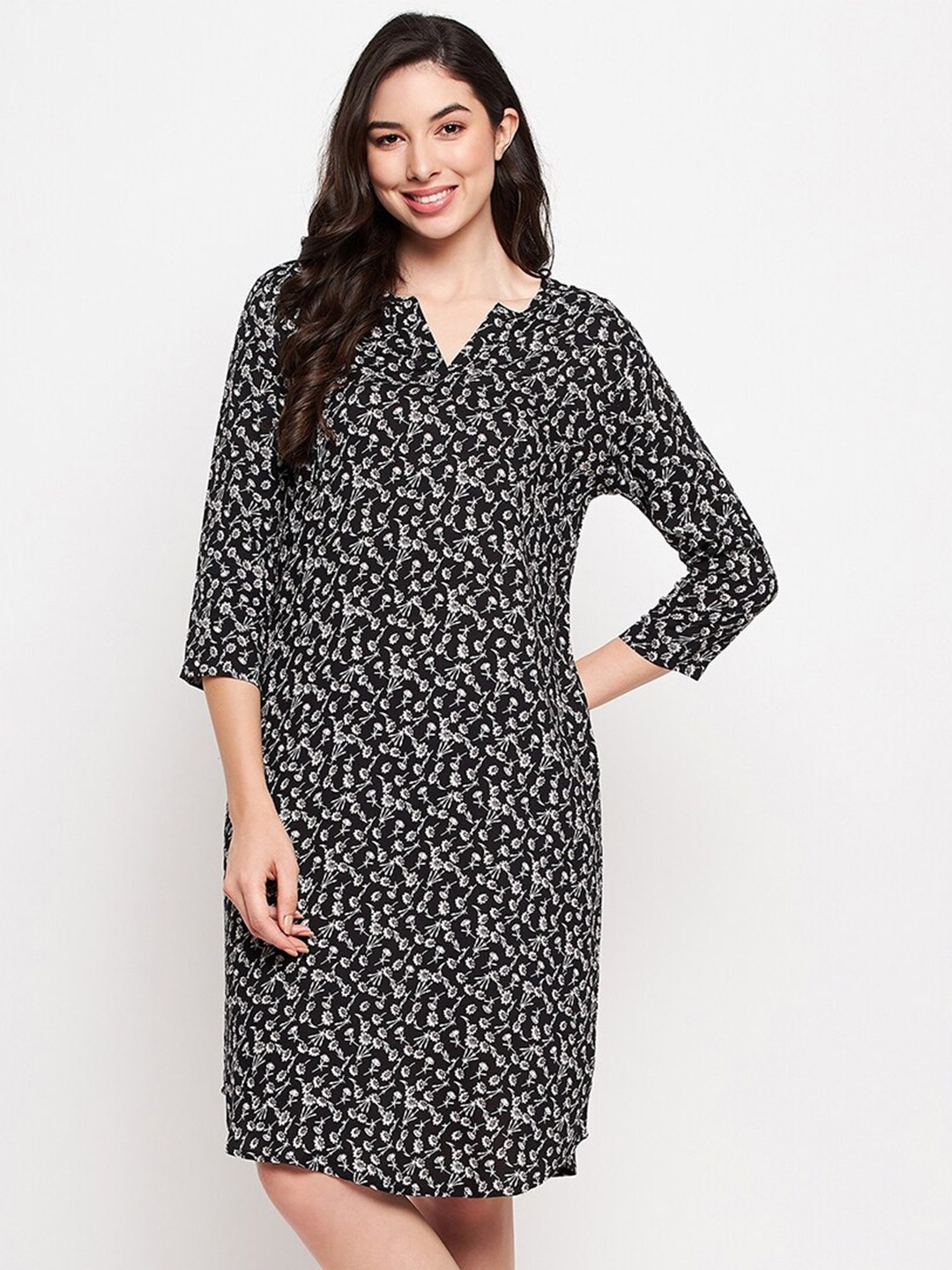 

Hypernation Floral Printed Nightdress, Black