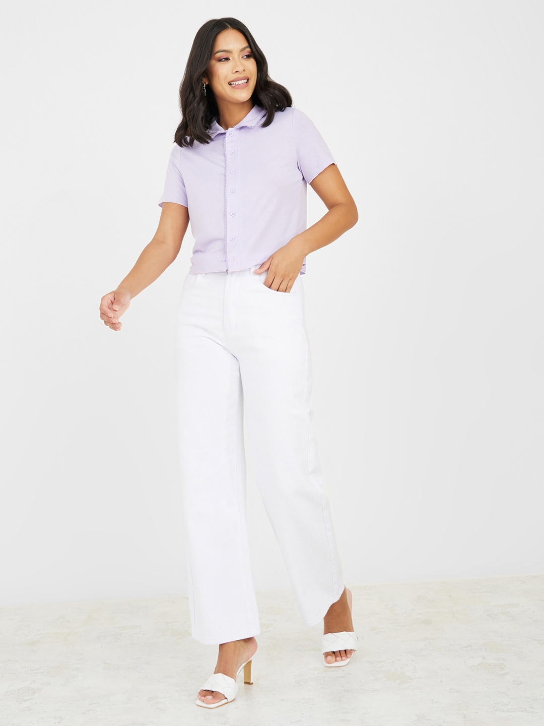 

Styli Spread Collar Casual Shirt, Purple