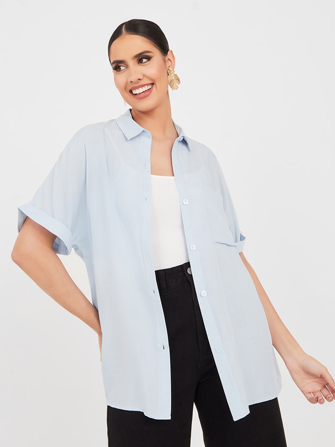

Styli Relaxed Fit Extended Sleeve Casual Shirt, Blue