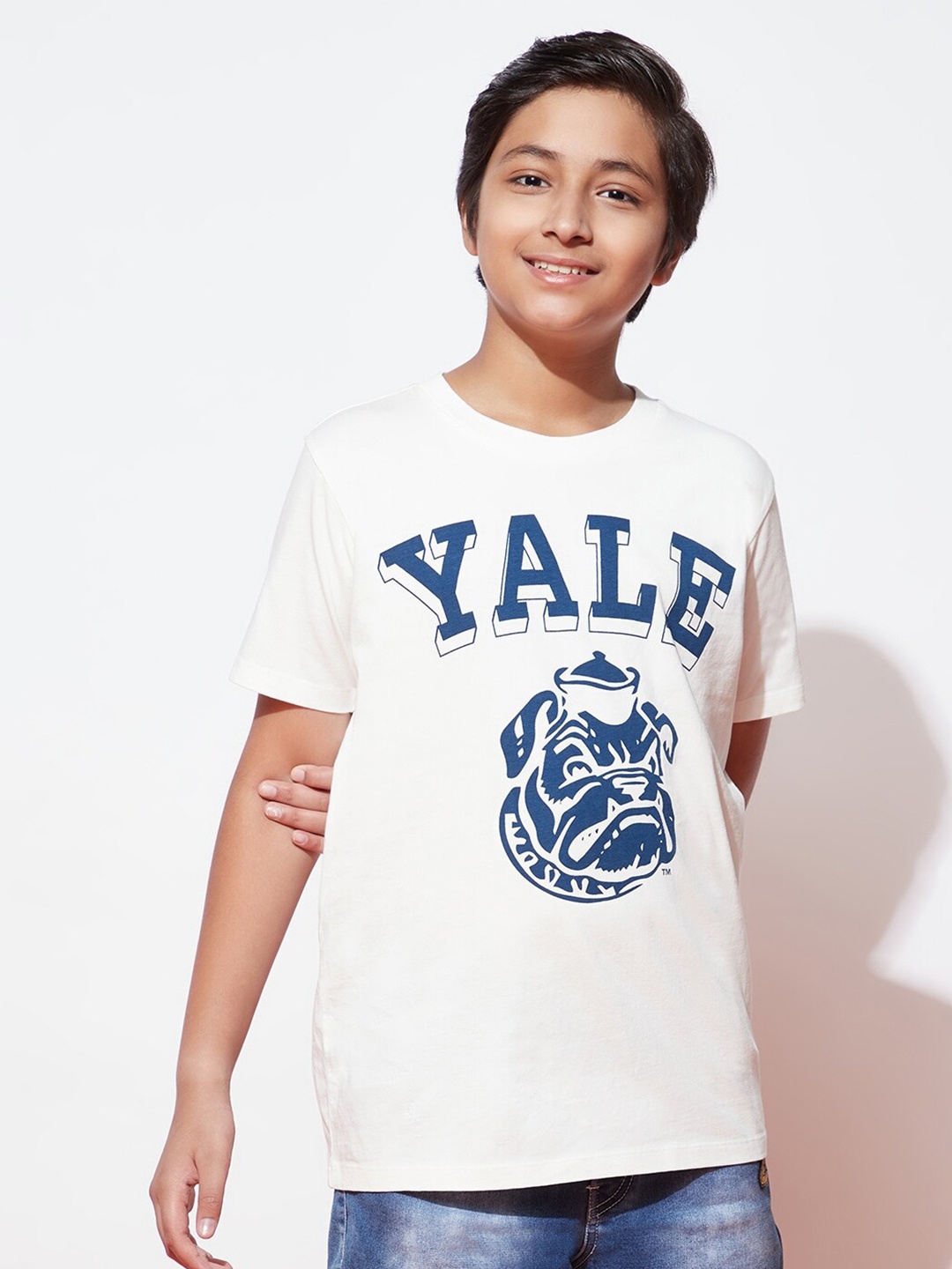 

SPUNKIES Boys Typography Printed Air Max Cotton T-shirt, White