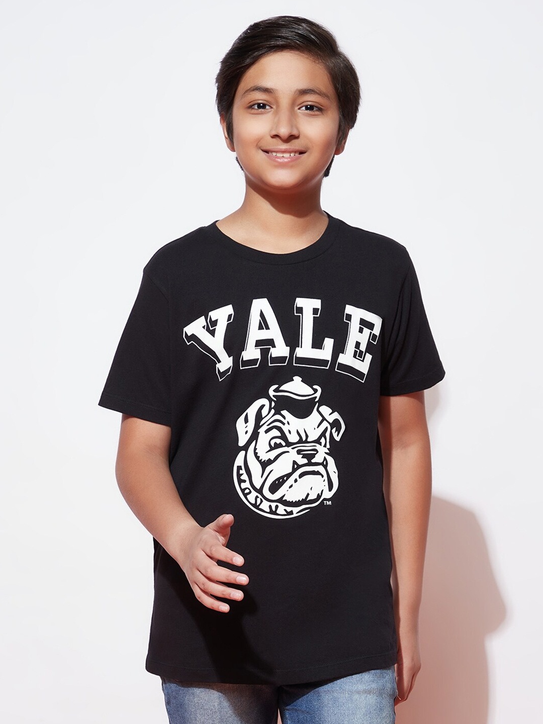 

SPUNKIES Boys Typography Printed Air Max Cotton T-shirt, Black